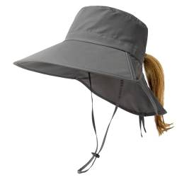 TOP-EX XL/XXL Damen Sonnenhut Pferdeschwanz UV Schutz Faltbar Wasserdicht Outdoor Hut mit Nackenschutz Breite Krempe Sommer Fischerhut Safari Wanderhut Trekking 94601_Grau L/XL von TOP-EX