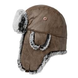 TOP-EX XL/XXL Winter Trapper-Hut Kunstleder Aviator Pilotenmütze Damen Herren Braun Warm Gefütterte Kunstpelz-Hut mit Winddichten Ohrenklappen von TOP-EX