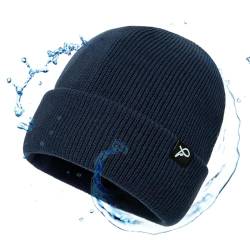 TOP-EX wasserdichte Wintermütze Herren & Damen, Warme Fleece-gefütterte Strickmütze Beanie, Atmungsaktive Outdoor Lauf- & Skimütze, Winddichter Regenschutz, Herrenmütze Blau S/M von TOP-EX