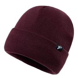 TOP-EX wasserdichte Wintermütze Herren & Damen, Warme Fleece-gefütterte Strickmütze Beanie, Atmungsaktive Outdoor Lauf- & Skimütze, Winddichter Regenschutz, Herrenmütze Burgundy S/M von TOP-EX