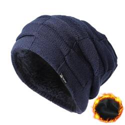 TOPEX XL/XXL Slouch Beanie Herren Mütze Damen Winter Warm Fleece Strickmuetze Navy blau von TOP-EX