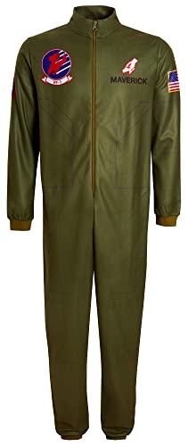 Herren Top Gun Fleece Onesie Teens Maverick Flight Suit Kostüm Fighter Pilot Jumpsuit Pyjama Loungewear Pjs, grün, L von TOP GUN MAVERICK