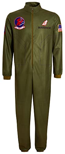 Herren Top Gun Fleece Onesie Teens Maverick Flight Suit Kostüm Fighter Pilot Jumpsuit Pyjama Loungewear Pjs, grün, XL von TOP GUN MAVERICK