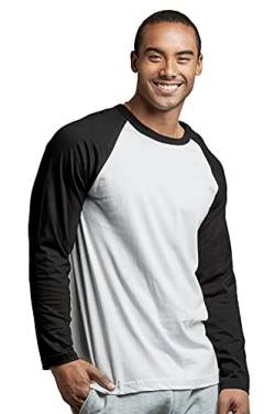 Herren-Baseball-T-Shirt, langärmelig, Raglan-Baumwolle, Größe XL, Schwarz/Weiß von TOP PRO