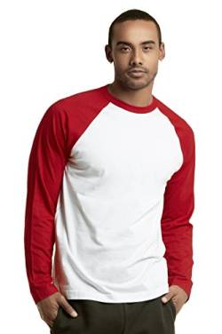 Herren Baseball-T-Shirt, lange Ärmel, Raglan-Baumwolle, Größe L, Rot/Weiß von TOP PRO
