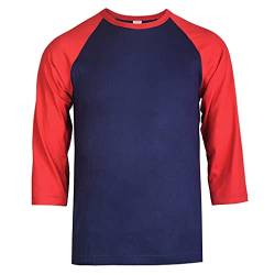 TOP PRO Herren 3/4 Ärmel Casual Raglan Jersey Baseball Tee Shirt, Dunkelrot/Marineblau, Mittel von TOP PRO