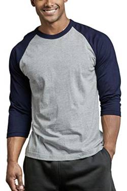 TOP PRO Herren 3/4-Ärmel Casual Raglan-Jersey Baseball Tee Shirt, Marineblau Hellgrau, Groß von TOP PRO