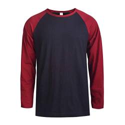 TOP PRO Herren-Baseball-T-Shirt mit langen Ärmeln, Raglan-Baumwolle, Burgunderrot / Schwarz, Groß von TOP PRO