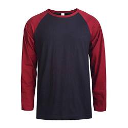 TOP PRO Herren-Baseball-T-Shirt mit langen Ärmeln, Raglan-Baumwolle, Burgunderrot / Schwarz, XX-Large von TOP PRO