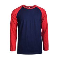 TOP PRO Herren-Baseball-T-Shirt mit langen Ärmeln, Raglan-Baumwolle, Dunkelrot/Marineblau, Mittel von TOP PRO