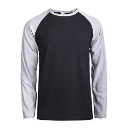 TOP PRO Herren-Baseball-T-Shirt mit langen Ärmeln, Raglan-Baumwolle, Heather Gray/Black, Mittel von TOP PRO