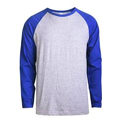 TOP PRO Herren-Baseball-T-Shirt mit langen Ärmeln, Raglan-Baumwolle, Königsblau/Heather Grey, Klein von TOP PRO