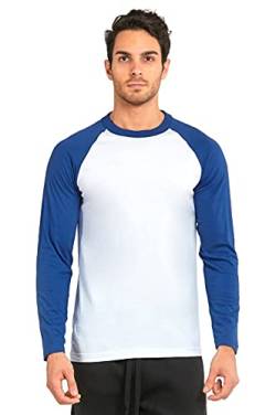 TOP PRO Herren Baseball-T-Shirt mit langen Ärmeln, Raglan-Baumwolle - Blau - Groß von TOP PRO