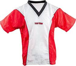 T-Shirt mit V-Ausschnitt zum Kickboxen „Kickboxjacke Kickboxing“ mit schwarzem Kragen - rot-Weiss, Gr. M von TOP TEN