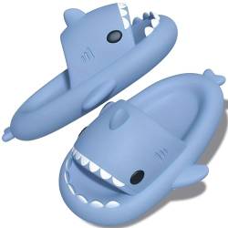 TOPALL Hai Hausschuhe,Shark Slippers,Hausschuhe Damen/Herren/Kinder Badelatschen,Hai Schuhe,Hai Schlappen,Pillow Cloud Shark Slides Süße Cozy Sharky Lustig Badesandalen für Sommer(Blau,30/31) von TOPALL