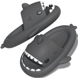 TOPALL Hai Hausschuhe,Shark Slippers,Hausschuhe Damen/Herren/Kinder Badelatschen,Hai Schuhe,Hai Schlappen,Pillow Cloud Shark Slides Süße Cozy Sharky Lustig Badesandalen für Sommer(Grau,38/39) von TOPALL