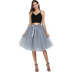 TOPCHANCES Damen Swing Rock, Damen 1950er Tüllrock 6 Schichten Mädchen Tutu Rock Crinoline Retro Unterrock Vintage Swing Tanzkleid Gr. 48, grau von TOPCHANCES