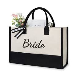TOPDesign Canvas Bride Tote Bag, Geschenke für Verlobung, Brautdusche, Junggesellinnenabschied, Hochzeitsfeier, klassische schwarz-weiße Tragetasche, schwarz / weiß, 17" x 11.8" x 7.8", Braut von TOPDesign