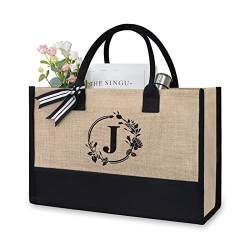 TOPDesign Initial Jute/Canvas Tragetasche, personalisierte Geschenktasche, geeignet für Hochzeit, Geburtstag, Strand, Urlaub, ist ein tolles Geschenk für Frauen, Freunde, Brautjungfern (Buchstabe J) von TOPDesign