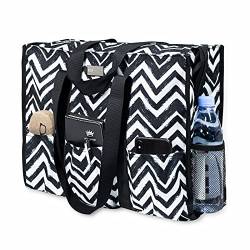 TOPDesign Utility Water Resistant Tote Bag with 13 Exterior & Interior Pockets, Top Zipper Closure & Thick Bottom Support, for Working Women, Teachers, Nurses, Accountants (Chevron) von TOPDesign