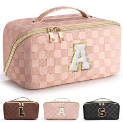 TOPEAST Karierte Kosmetiktasche, Make-up-Tasche, Pink, A von TOPEAST