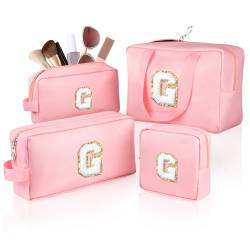 TOPEAST Personalisierte Reise-Kosmetiktaschen, tragbare Kulturtasche, wasserdichter Nylon-Make-up-Organizer, monogrammierte Geschenktasche für Frauen, 4 Größen (Rosa), Pink, G von TOPEAST