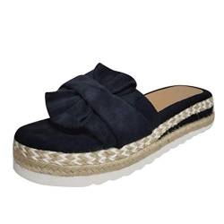 TOPEREUR Espadrilles Damen Sandalen Pantoletten mit Plateau und Schleife, Frauen Sandaletten Peep Toe Hausschuhe Schöne Sommerschuhe Bequeme Strandsandalen (Blau, 41EU) von TOPEREUR