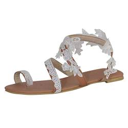 TOPEREUR Zehentrenner Sandalen Damen Sommerschuhe mit Blumen, Flache Flip Flops Übergrößen Flandell Big Toe Hallux Valgus Schöne Sommersandalen Bequeme Strandsandalen von TOPEREUR