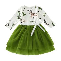 Baby Mädchen Kleid Langarm Rüschen Bowknot Kleid Kleinkind Mädchen Weihnachten Tutu Tüll Kleid Prinzessin A-Linie Kleid Süßes Weihnachtskleid Herbst Winter Kleidung Weihnachten (W4-Green, 1-2 Years) von TOPJIAO