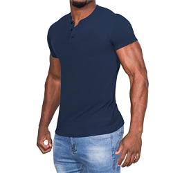 Oversized T-Shirt Men's Short Sleeve Top Baumwolle T Shirt Sommer T Shirts Männer, Vintage Frühling Sommer Casual Kurzarmshirt Vintage Drucken Streetwear Basic Shirts Streetwear (Navy, M) von TOPJIAO