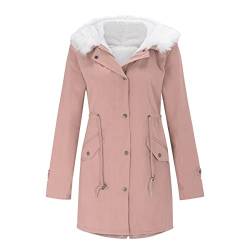 TOPJIAO Damen Winterjacke Lang Warm Gefüttert Winterparka Wintermantel Damen Warme Funktionsjacke Steppjacke Lang Steppmantel Warm Gefüttert Sweatshirt Langarm Hoodie Kapuzenpullover (W2-Pink, M) von TOPJIAO