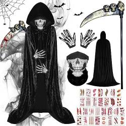 TOPJOWGA Halloween Umhang mit Kapuze, Sensenmann Kostüm, 180 cm Vampir Umhang, Halloween Umhänge Kostüm Erwachsene, Halloween Umhang Herren Damen für Halloween Kostüm Cosplay Party von TOPJOWGA