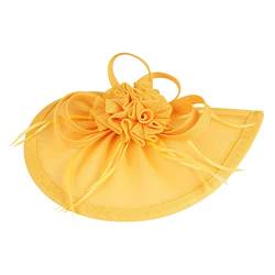 2023 Fascinator Hut Feder Mesh Tea Party Haarband für Frauen Stirnband Fahrradhelm Herren (Yellow, One Size) von TOPKEAL