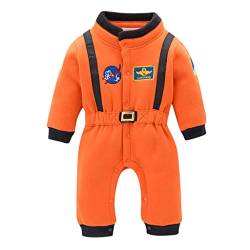 TOPKEAL Baby Strampler Jungen Mädchen Astronaut Pilot Spacesuit Kleinkind Verdickung Kletteranzug Overall Kinder Jumpsuit (Orange, 90) von TOPKEAL