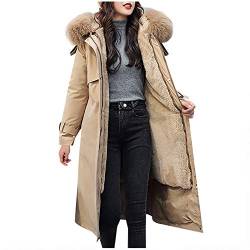 TOPKEAL Damen Lang Winterjacke Warmer Mantel Steppmantel mit Reißverschluss Kapuzenjacke Winter Warm Jacke Outwear Baumwolljacke Softshelljacke mit Kunstfell Kapuze von TOPKEAL