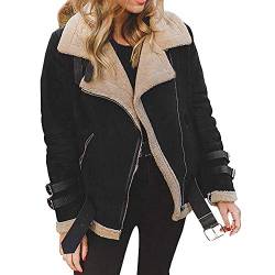 TOPKEAL Jacke Mantel Damen Herbst Winter Sweatshirt Steppjacke Kapuzenjacke Hoodie Warme Revers Biker Motor Pilotenjacke Pullover Outwear Freizeitjacke Coats Tops (Schwarz, XL) von TOPKEAL