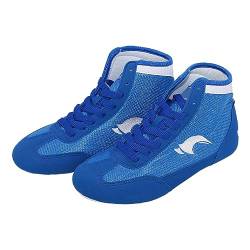 TOPKEAL Kinder Boxschuhe High Top Training Wrestling Schuhe Lange Stiefel Boxschuhe Wettkampftraining Sneaker Für Jungs 39 (Blue, 36.5 Big Kids) von TOPKEAL
