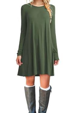 TOPONSKY Damen Casual Tunika Einfarbig Fit Einfaches T-Shirt Lose Flowy Kleid, La Army Green, Groß von TOPONSKY