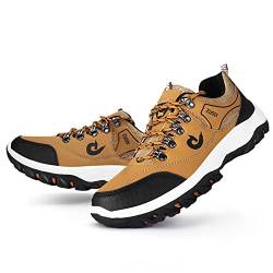 TOPSSCTR Wanderschuhe Männer Low Top rutschfeste Wasserbeständige Lederstiefel für Outdoor Trekking Trails Wanderer Camping Arbeitsschuhe Leichte Turnschuhe, Braun Größe 44 EU von TOPSSCTR