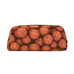 TOPUNY Basketball Orange printing Pencil Case with Zipper Leather Pencil Holder Portable Stationery Bag von TOPUNY