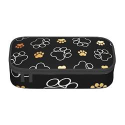 TOPUNY Dog Paw Prints Printing Large Capacity Pencil Case, Pencil Pouch, Portable Stationery Bag, Multifunctional Organizer von TOPUNY