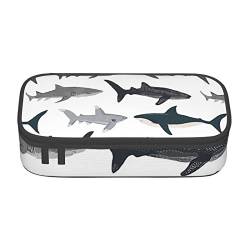 TOPUNY Fish And Shark Printing Large Capacity Pencil Case, Pencil Pouch, Portable Stationery Bag, Multifunctional Organizer von TOPUNY