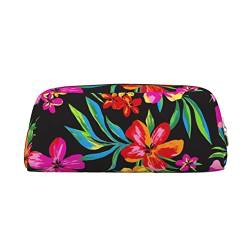 TOPUNY Hawaiian Flower printing Pencil Case with Zipper Leather Pencil Holder Portable Stationery Bag von TOPUNY