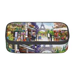 TOPUNY Paris Street Scene Eiffel Tower Printing Large Capacity Pencil Case, Pencil Pouch, Portable Stationery Bag, Multifunctional Organizer von TOPUNY