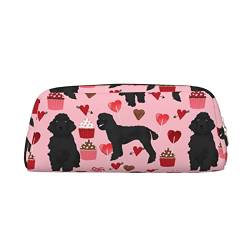 TOPUNY Pink Poodles Dogs printing Pencil Case with Zipper Leather Pencil Holder Portable Stationery Bag von TOPUNY