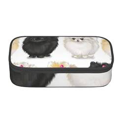TOPUNY Pomeranians Pattern Printing Large Capacity Pencil Case, Pencil Pouch, Portable Stationery Bag, Multifunctional Organizer von TOPUNY