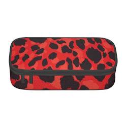 TOPUNY Red Leopard Pattern Printing Large Capacity Pencil Case, Pencil Pouch, Portable Stationery Bag, Multifunctional Organizer von TOPUNY