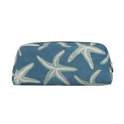 TOPUNY Starfish Coastal Wool printing Pencil Case with Zipper Leather Pencil Holder Portable Stationery Bag von TOPUNY