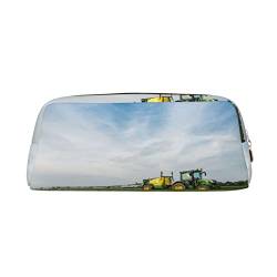 TOPUNY Tractor farm printing Pencil Case with Zipper Leather Pencil Holder Portable Stationery Bag von TOPUNY