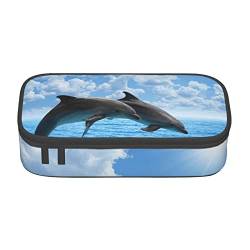 TOPUNY Two Dolphins Printing Large Capacity Pencil Case, Pencil Pouch, Portable Stationery Bag, Multifunctional Organizer von TOPUNY